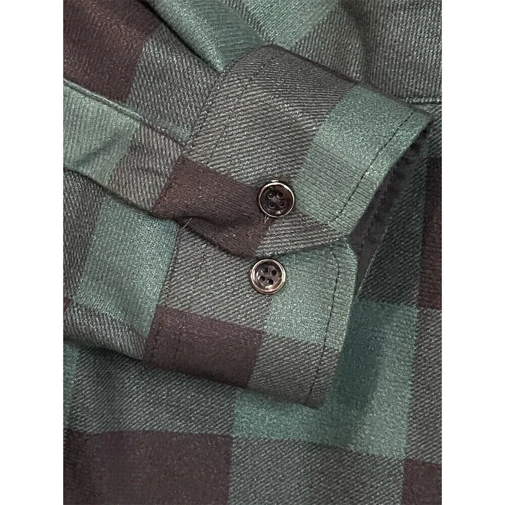 Men’s Shirt Jacket XL Green & Black Buffalo Plaid Fleece Lined Winter Fall Cozy
